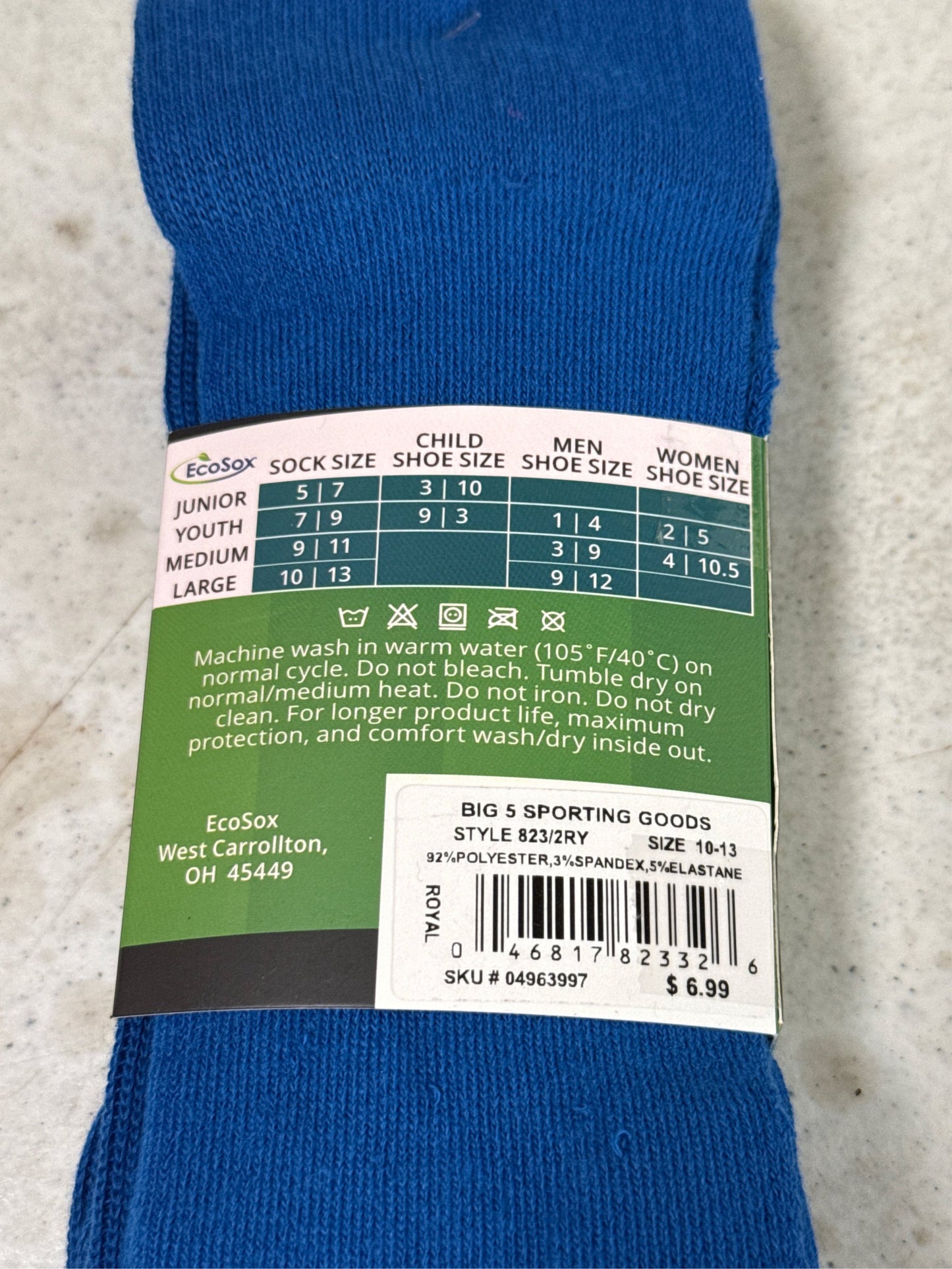 EcoSox Premier Over-the-Calf Soccer Socks - 2-Pack, Royal Blue, Size Large