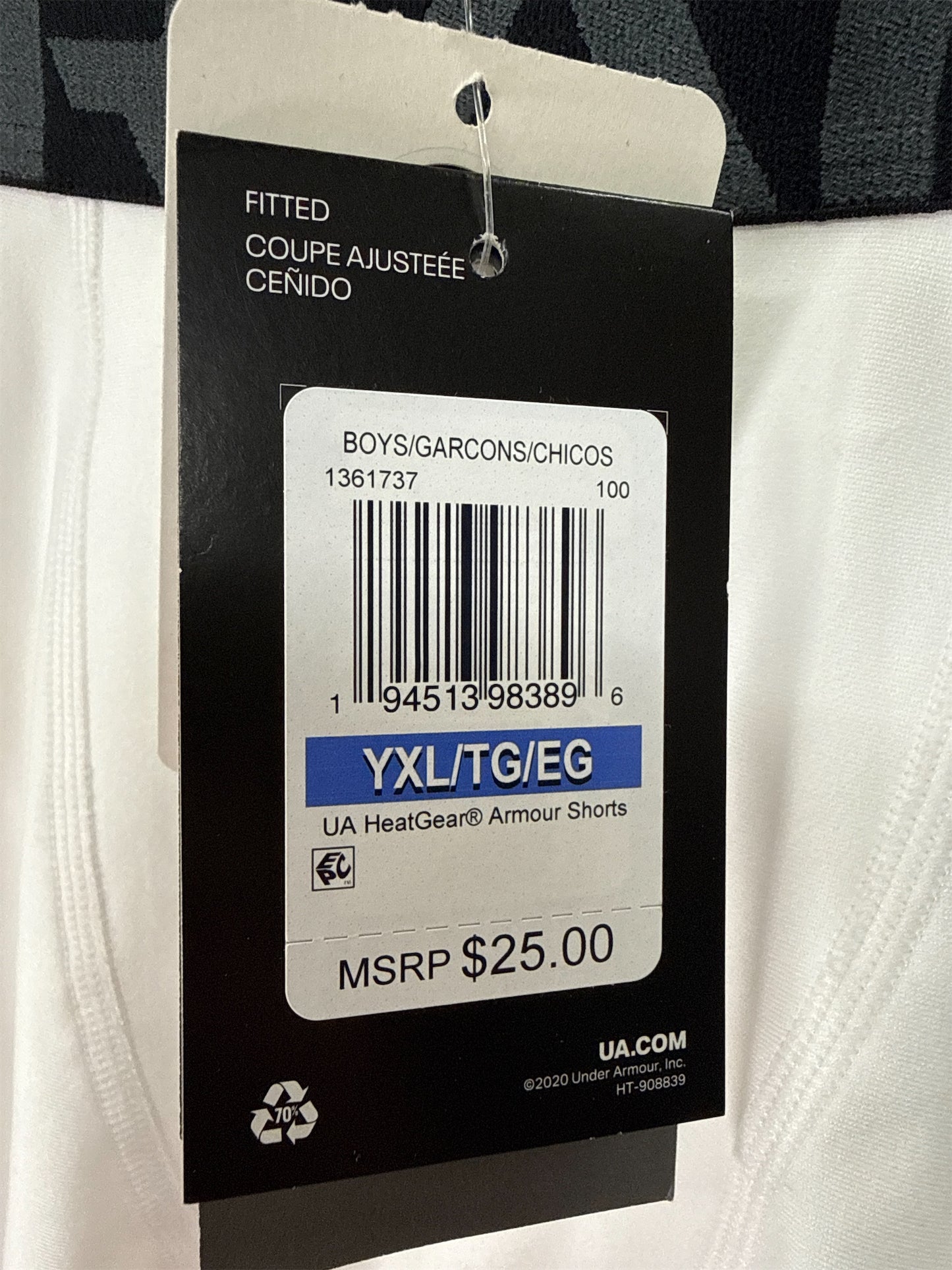 Under Armour Boys' HeatGear Fitted Active Shorts - White, Size XL