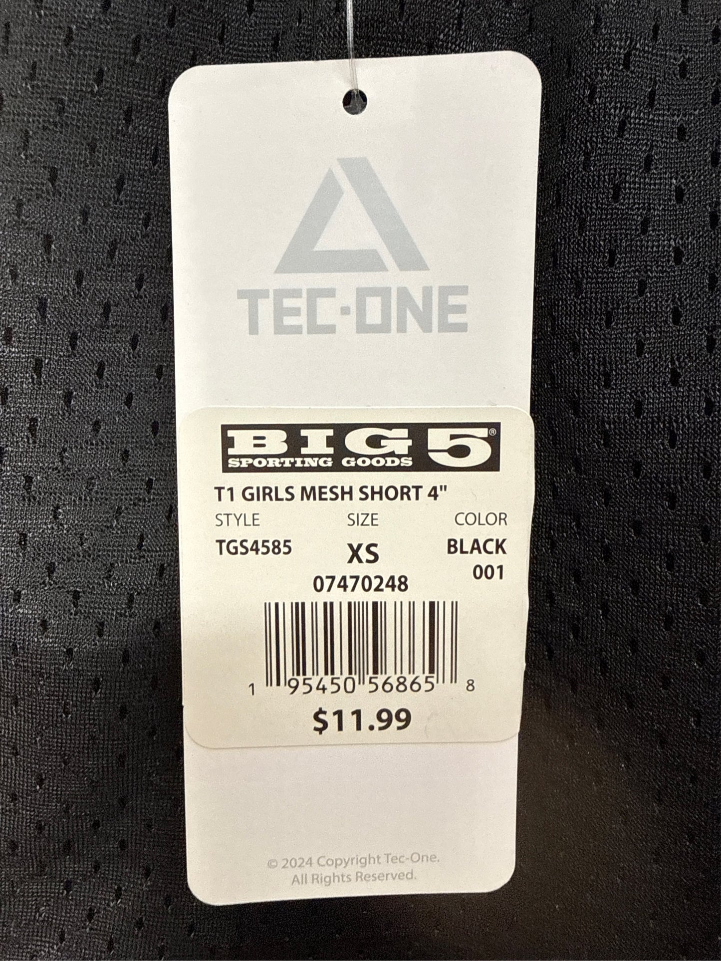 TEC-ONE Girls' 4" Inseam Poly Mesh Athletic Shorts - Black, XS