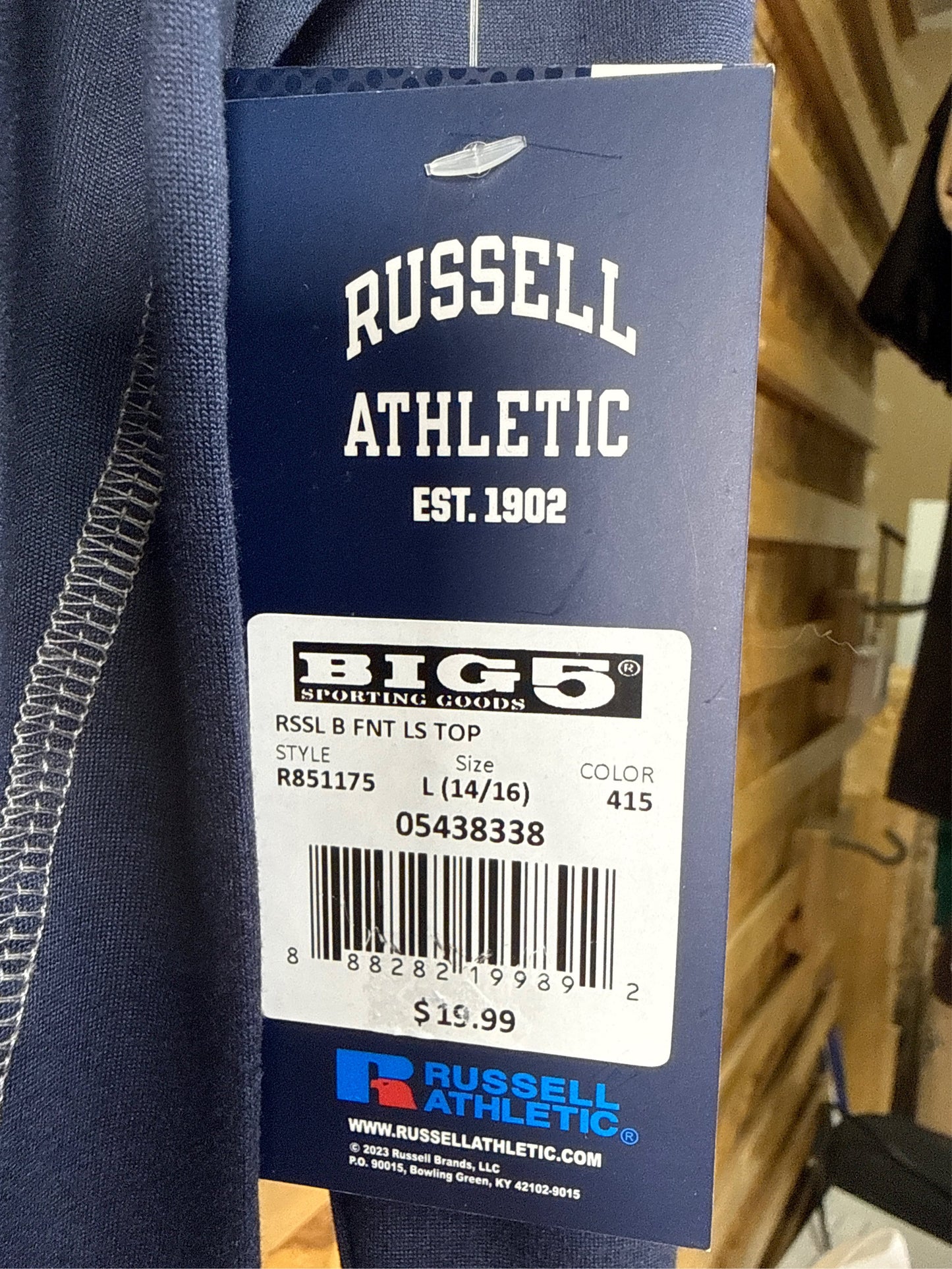 Russell Athletic Boys' Long-Sleeve Fitted Activewear Crew Shirt - Navy, Size L