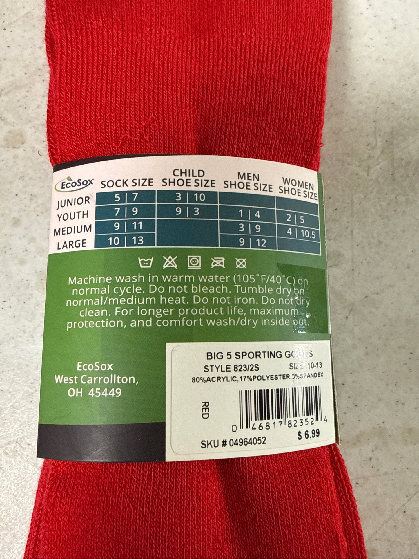 EcoSox Premier Over-the-Calf Soccer Socks - 2 Pack, Red, Size 10-13 (Large)