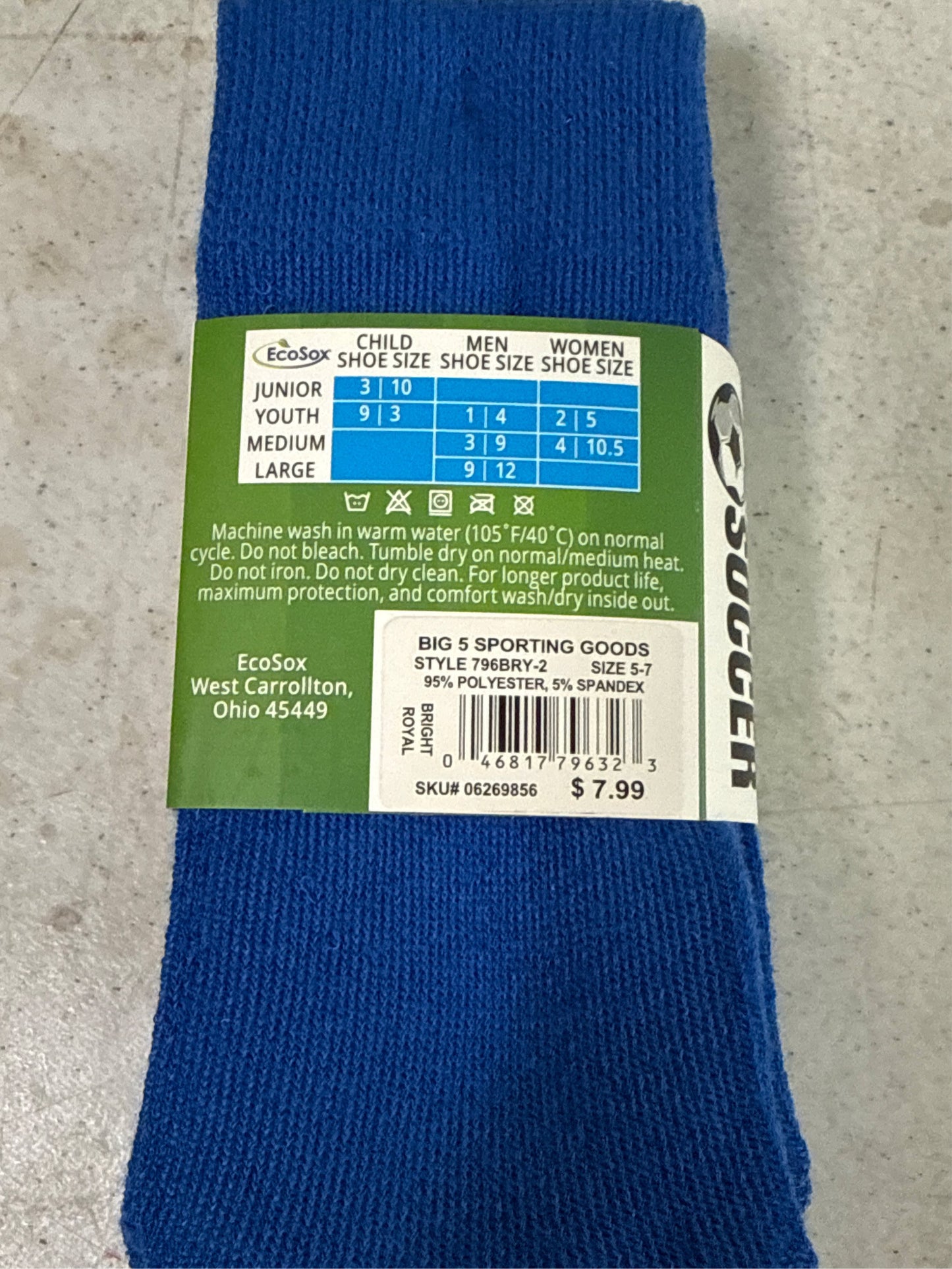 EcoSox Premier Over-the-Calf Soccer Socks - 2-Pack, Bright Royal Blue, Junior Size 5-7