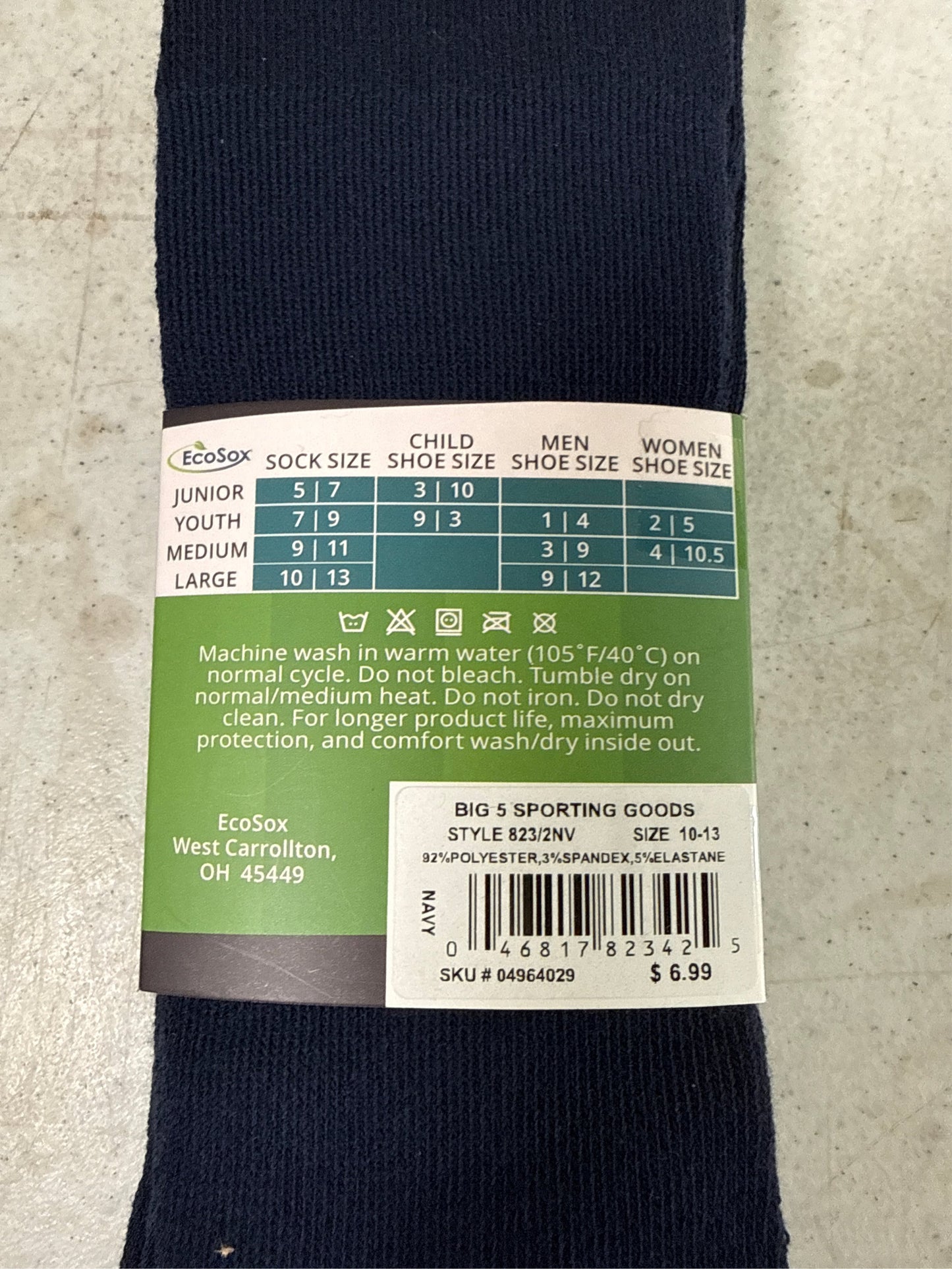 EcoSox Premier Over-the-Calf Soccer Socks - 2-Pack, Navy Blue, Size 10-13