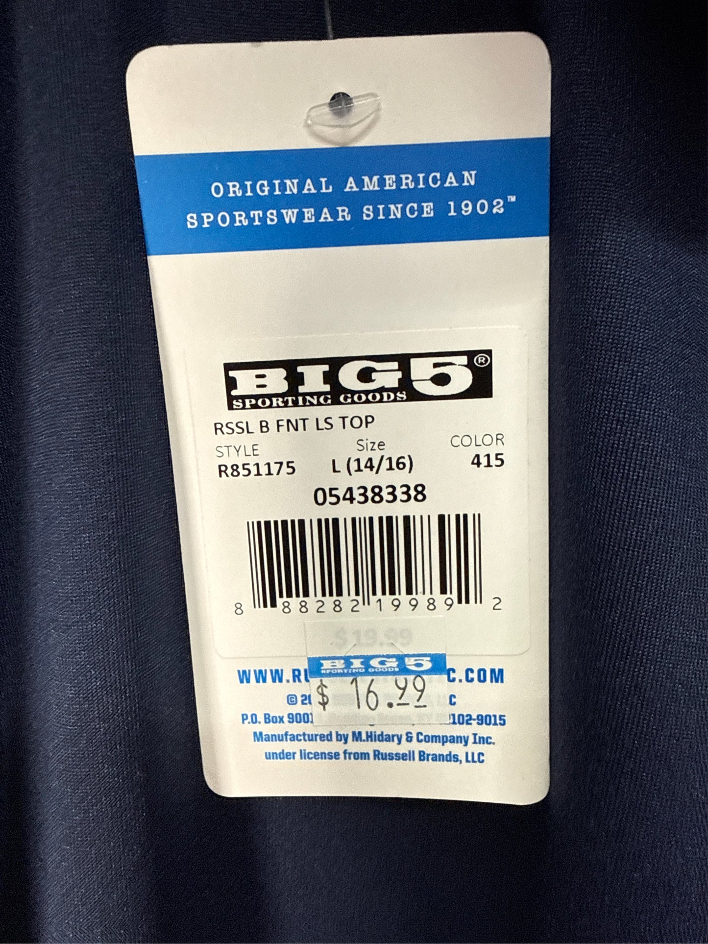 Russell Athletic Boys' Fitted Long-Sleeve Activewear Shirt, Navy, Size L (14/16)
