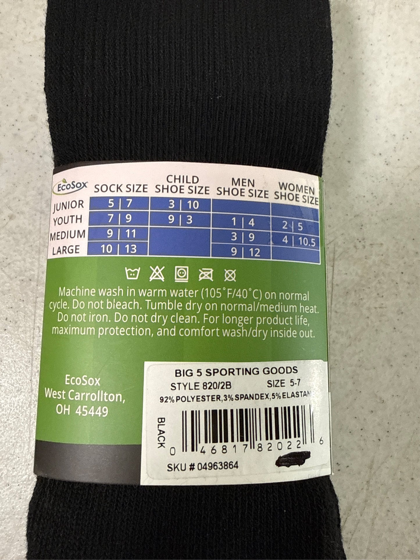 EcoSox Premier Over-the-Calf Soccer Socks - 2-Pack, Black, Junior Size 5-7