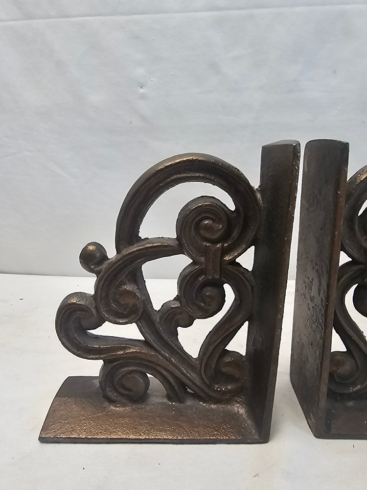 Elegant Cast Iron Scrollwork Bookends - Set of 2