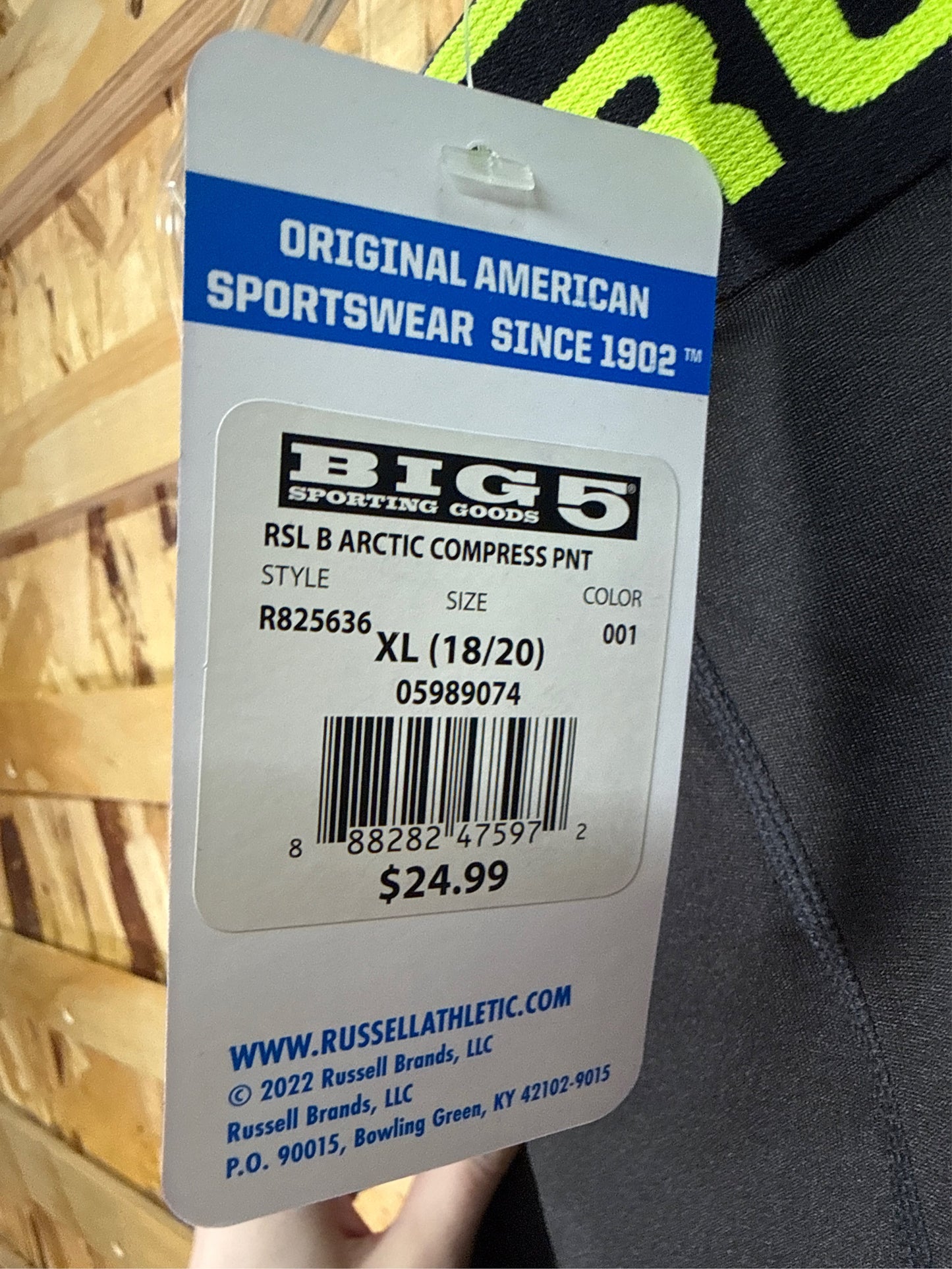 Russell Athletic Boys' Arctic Compression Pants, Black/Yellow, Size XL (18/20)