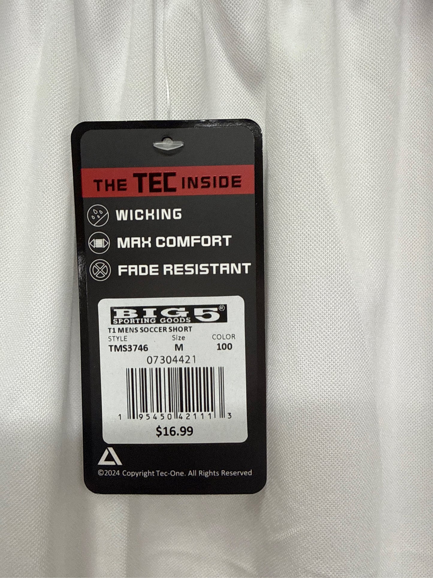TEC-ONE Men's 7" Inseam Soccer Shorts - White, Size Medium