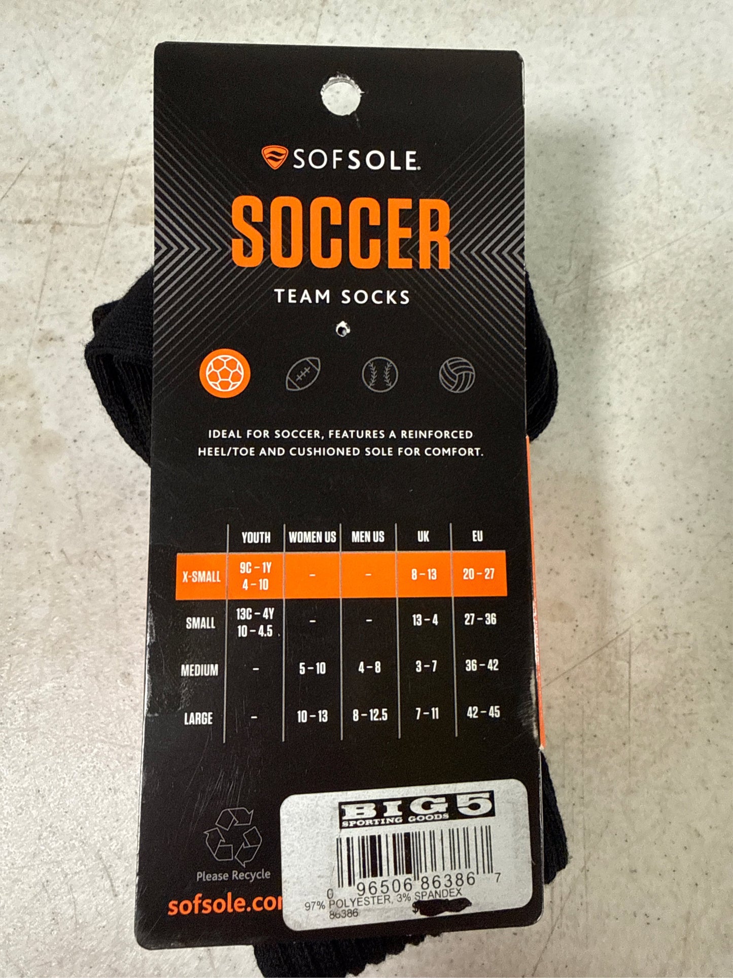 Sof Sole Youth Performance Over-the-Calf Soccer Socks - 2 Pack, Black, XS
