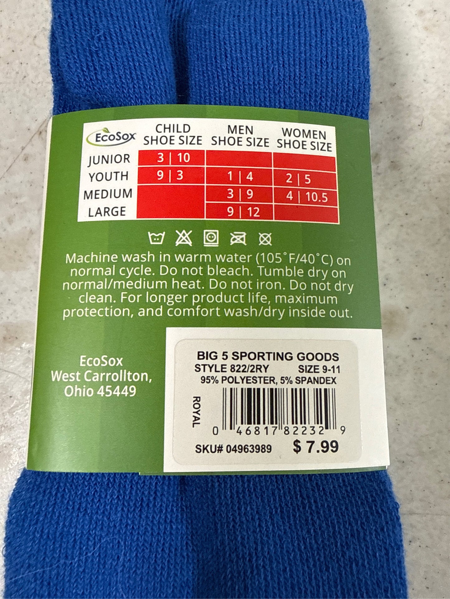 EcoSox Premier Over-the-Calf Soccer Socks - 2 Pack, Royal Blue, Size M
