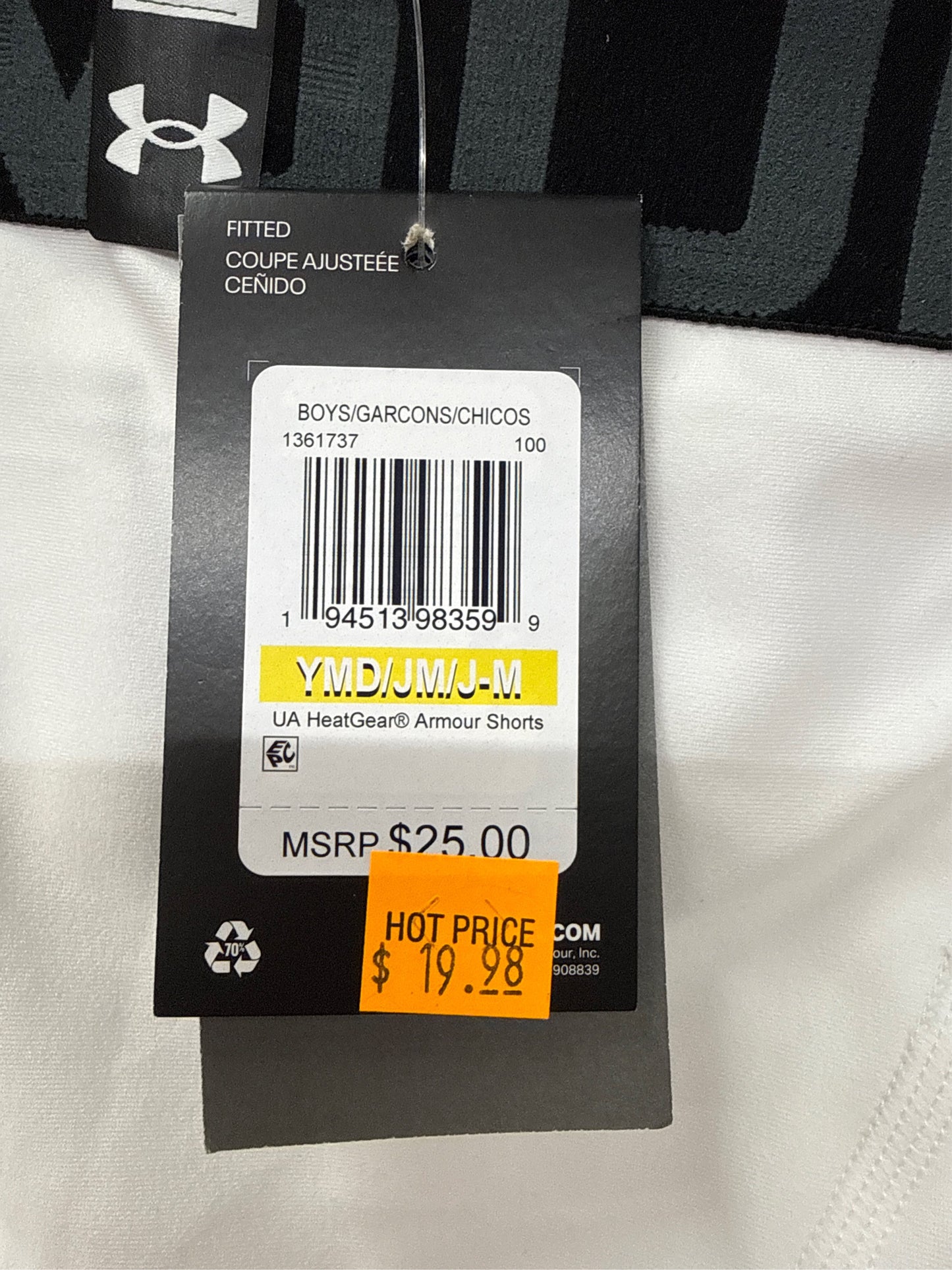 Under Armour Kids' HeatGear Armour Compression Base-Layer Shorts - White/Black, Size Medium