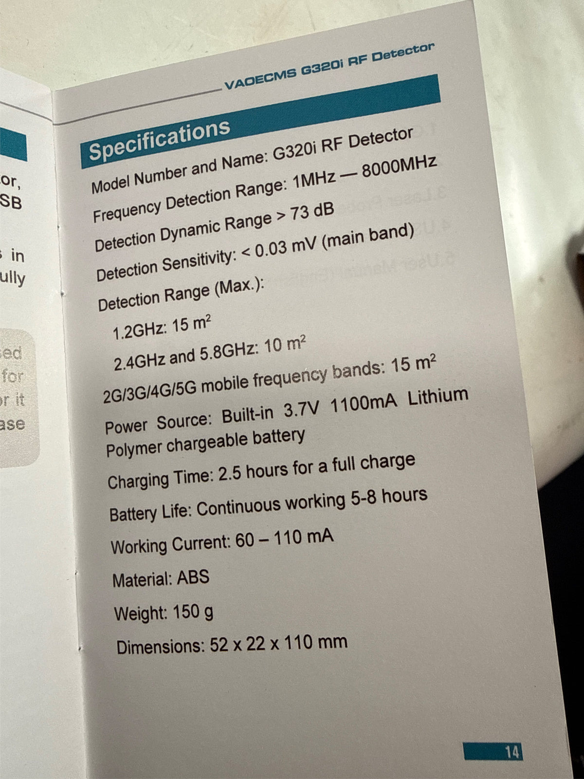 Vaoecms G320i Hidden Device Detector - RF Signal & Bug Finder