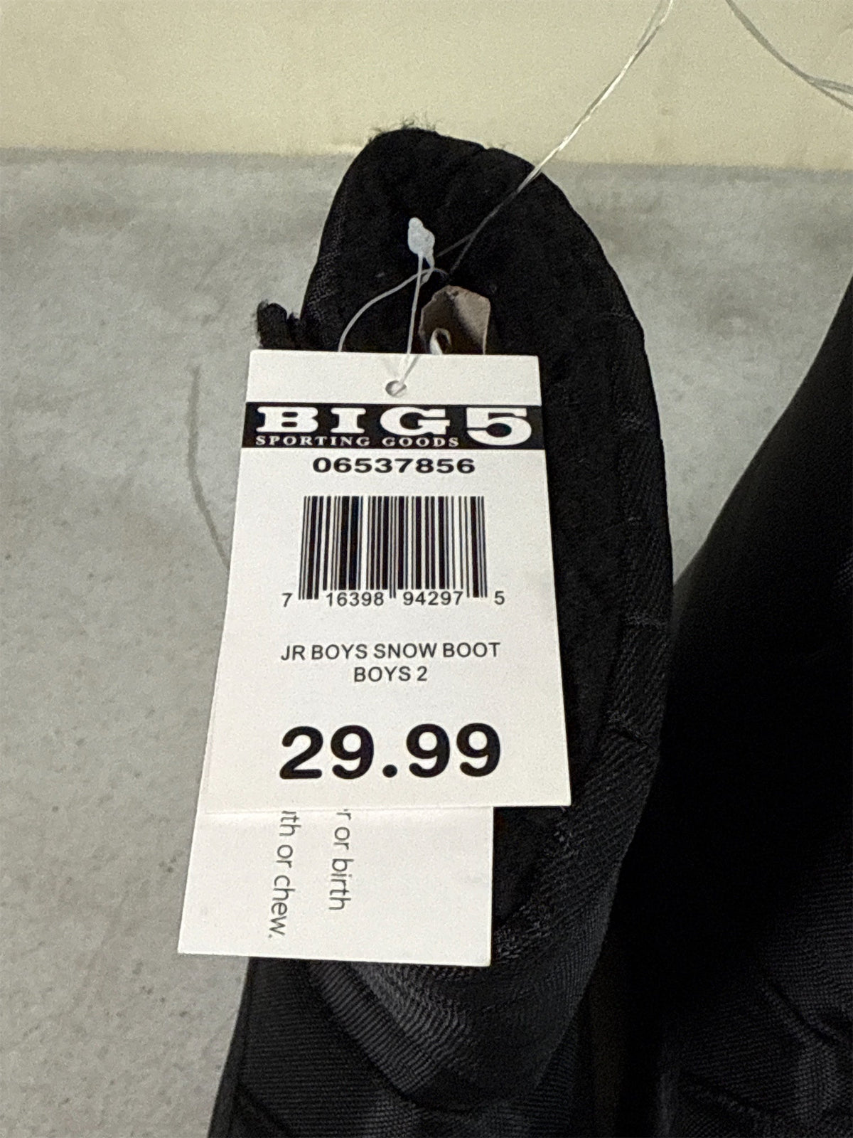Junior Boys' Black Snow Boots - Size 2