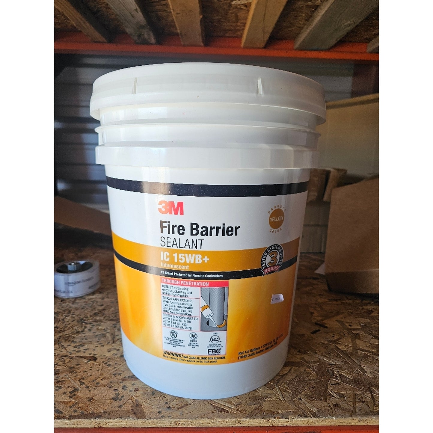3M Fire Barrier Sealant IC 15WB+, Yellow, 4.5 Gal, 3-Hour Protection