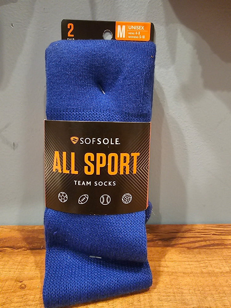 Sof Sole All-Sport Adult Team Socks, 2-Pack - Royal Blue, Medium