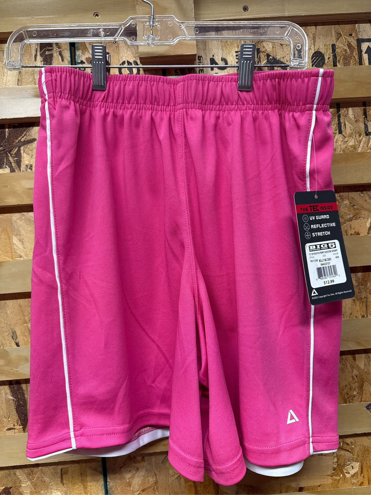 TEC-ONE Boys' Performance Soccer Shorts - Pink/White, Size XL (18/20)