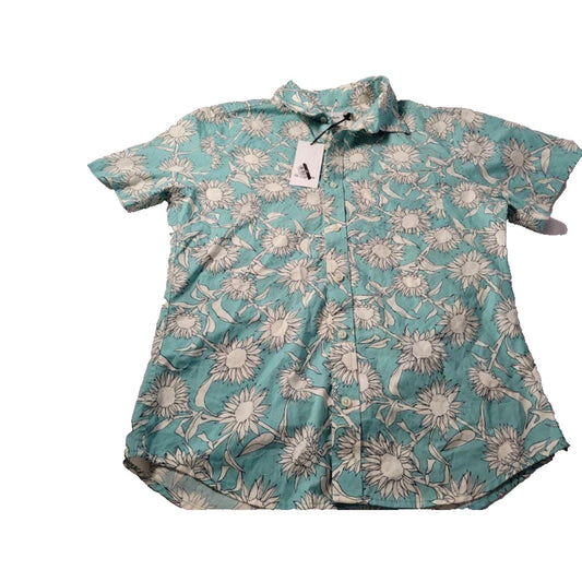 Goodfellow & Co. Short Sleeve Hawaiian Camp Shirt, Aqua Floral, Mens Size M