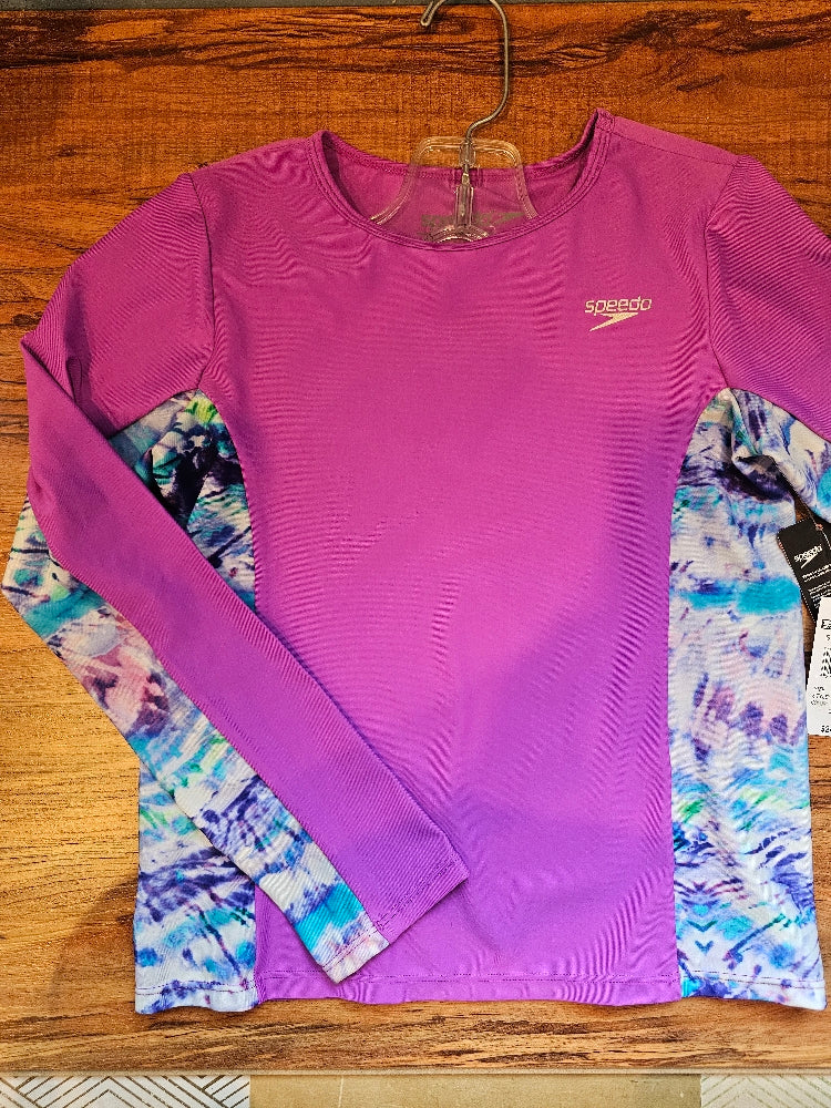 Speedo Girls' Long Sleeve Rashguard Swim Shirt - Purple Combo, Medium