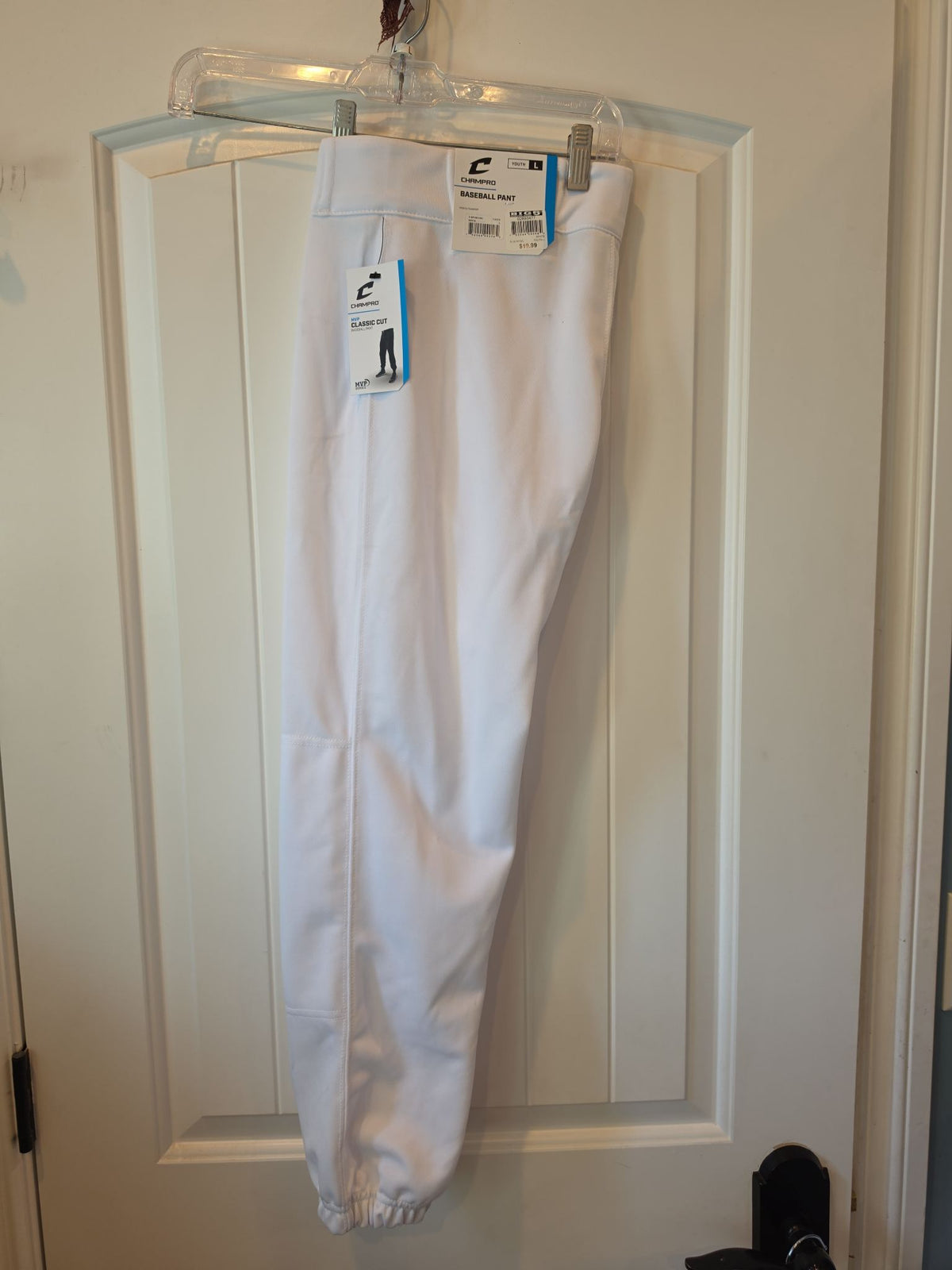 Champro Youth Classic Elastic-Bottom Baseball Pants - White, Size L