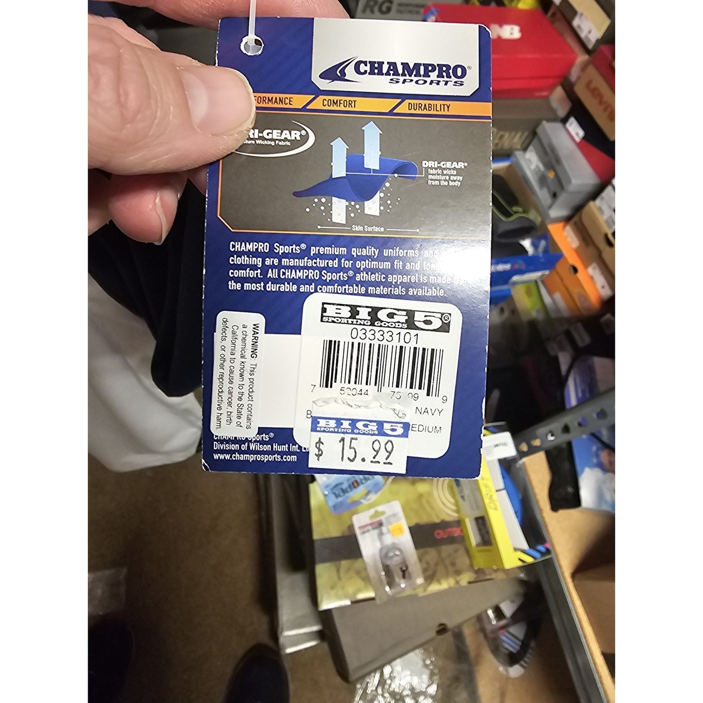 Champro Adult Dri-Gear Baseball/Softball 3/4 Sleeve Shirt, White/Navy- M, MD