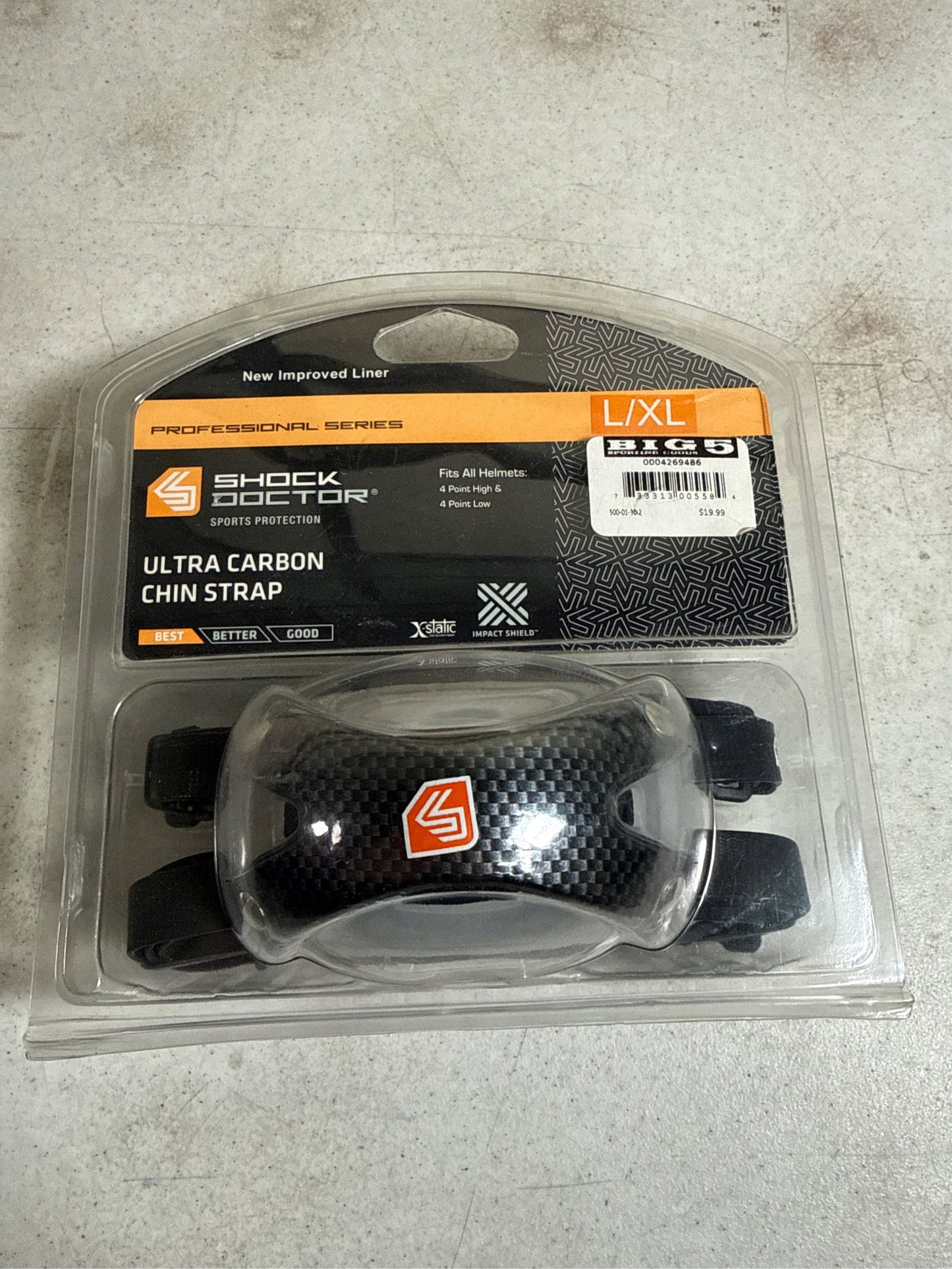Shock Doctor Ultra Carbon Football Chin Strap - Black, L/XL
