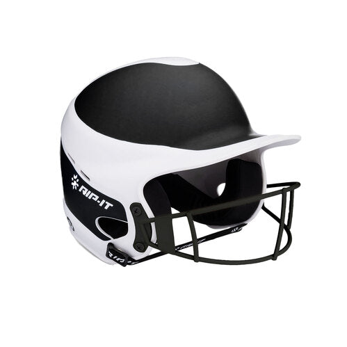 RIP-IT Vision Pro Matte Two-Tone Softball Batting Helmet with Face Guard - Black/White, M/L