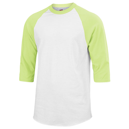 Soffe Adult Baseball & Softball Raglan Shirt, White/Optic Yellow - Size L