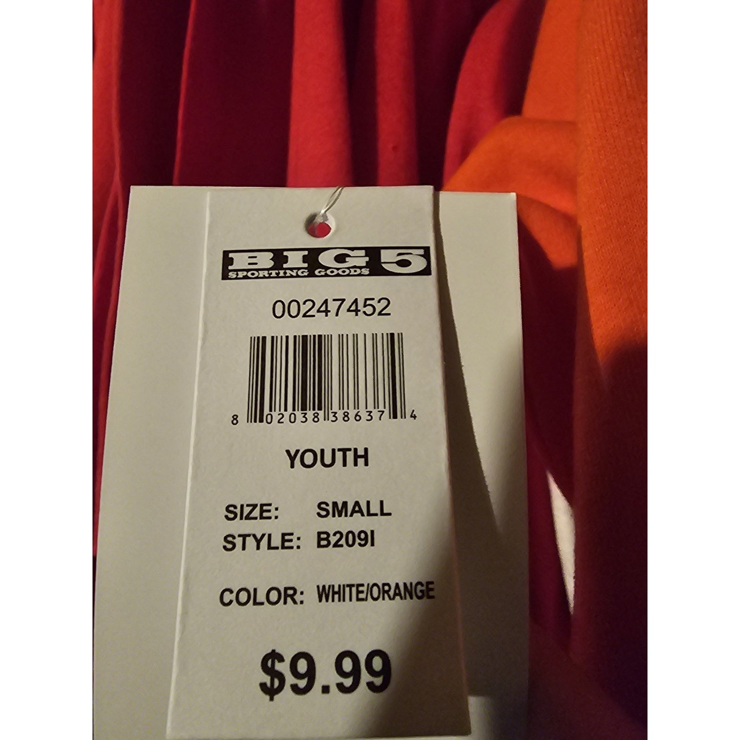 Soffe Youth Baseball/Softball 3/4 Sleeve Shirt, White/Orange - S