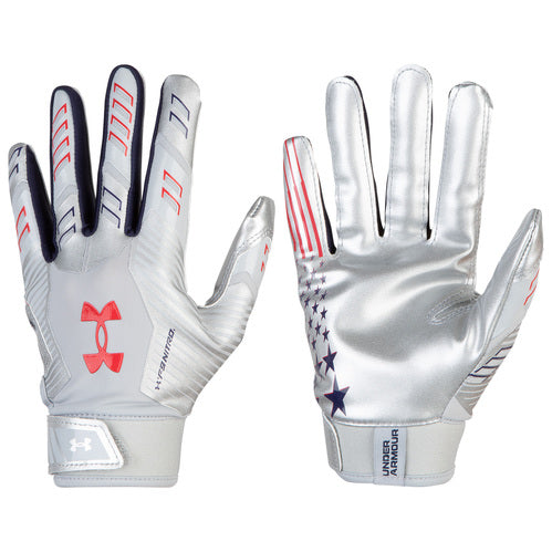Under Armour Youth F9 Novelty Football Receiver Gloves - Silver/Red, Large