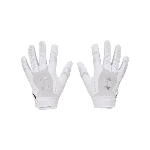Under Armour F9 Youth Football Receiver Gloves - White/Silver, Large