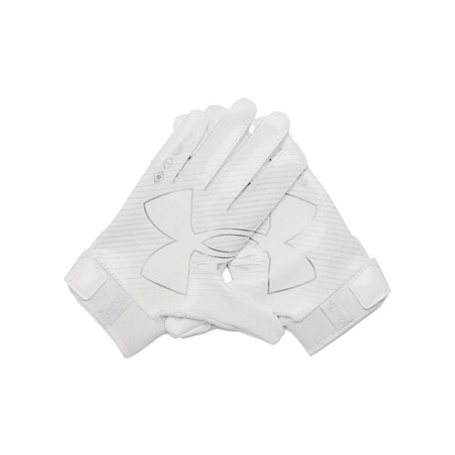 Under Armour F9 Youth Football Receiver Gloves - White/Silver, Large