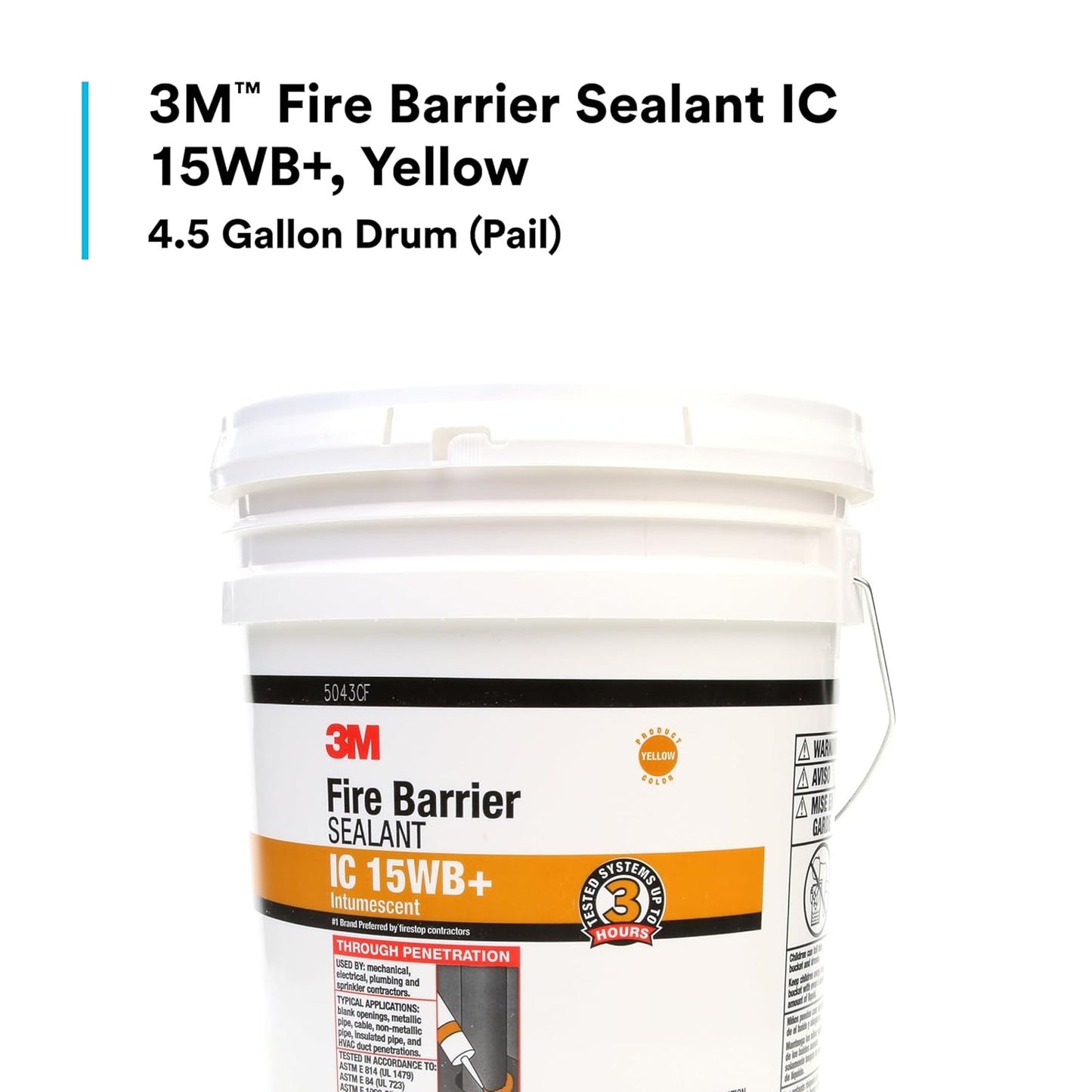 3M Fire Barrier Sealant IC 15WB+, Yellow, 4.5 Gal, 3-Hour Protection