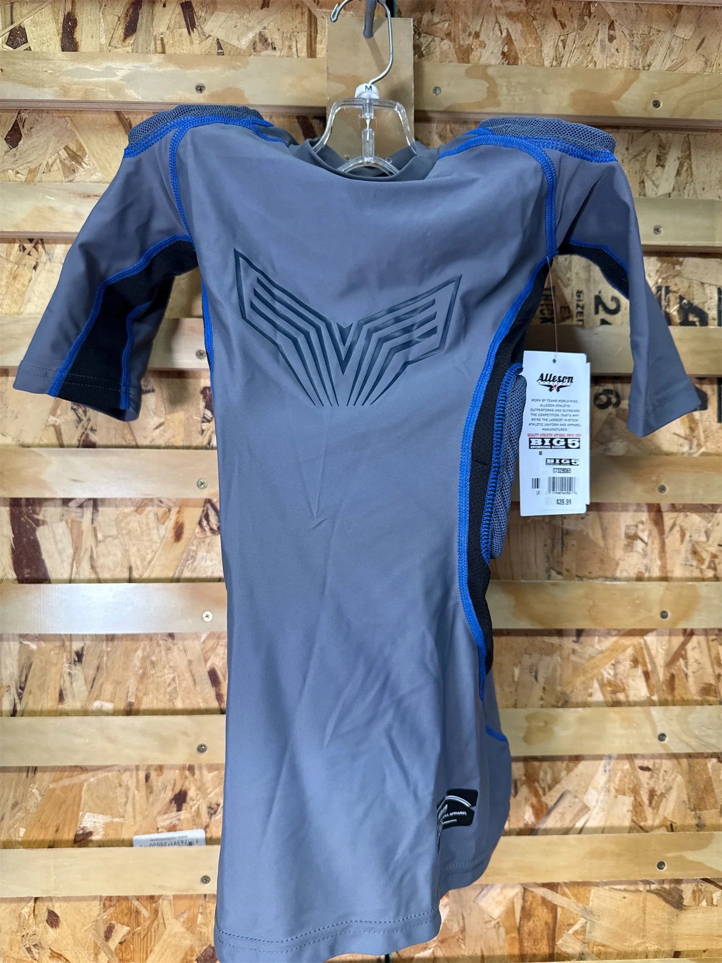 Alleson Youth Vortex Integrated Football Padded Top - Medium, Gray/Blue
