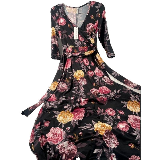 Mother Bee Maternity Black Floral Maxi Dress, Size S