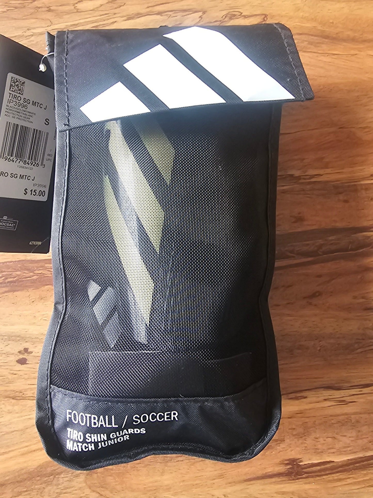 Adidas Tiro Match Junior Soccer Shin Guards with Ankle Protection - Black/Gold, Small