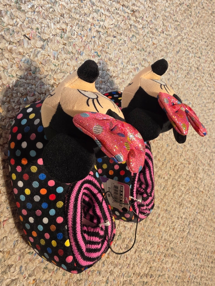 Disney Girl's Minnie Mouse Slippers, Black,  Size 11/12