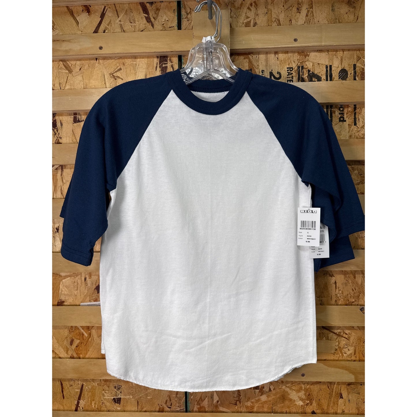 Soffe Youth Baseball/Softball 3/4 Sleeve Shirt, White/Navy - S