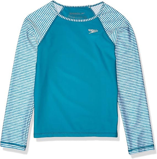 Speedo Girls' Long Sleeve Rashguard Swim Shirt - UPF 50+, Blue Combo, Size M
