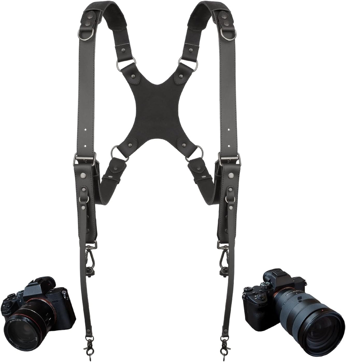 4J LEDR D1 Dual Camera Leather Harness Strap - Black