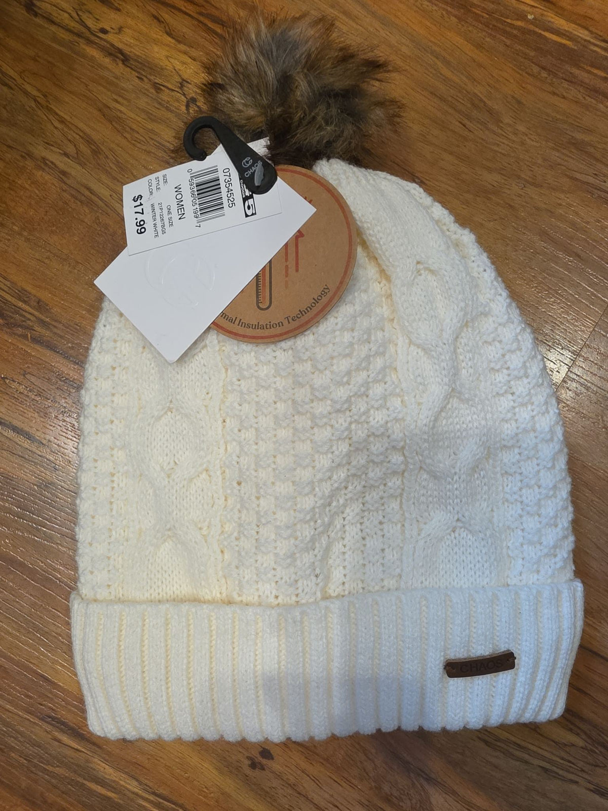 Chaos Women's Cable Knit Cuff Beanie with Pom-Pom
