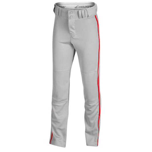 Champro Youth Triple Crown Open-Bottom Piped Baseball Pants - Gray/Red - Size Small