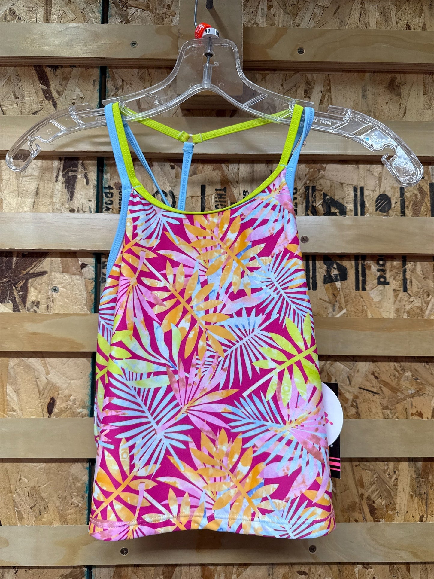 Laguna Girls' Palm Leaves Tankini Swim Top - Coral Combo, Size M (10/12)