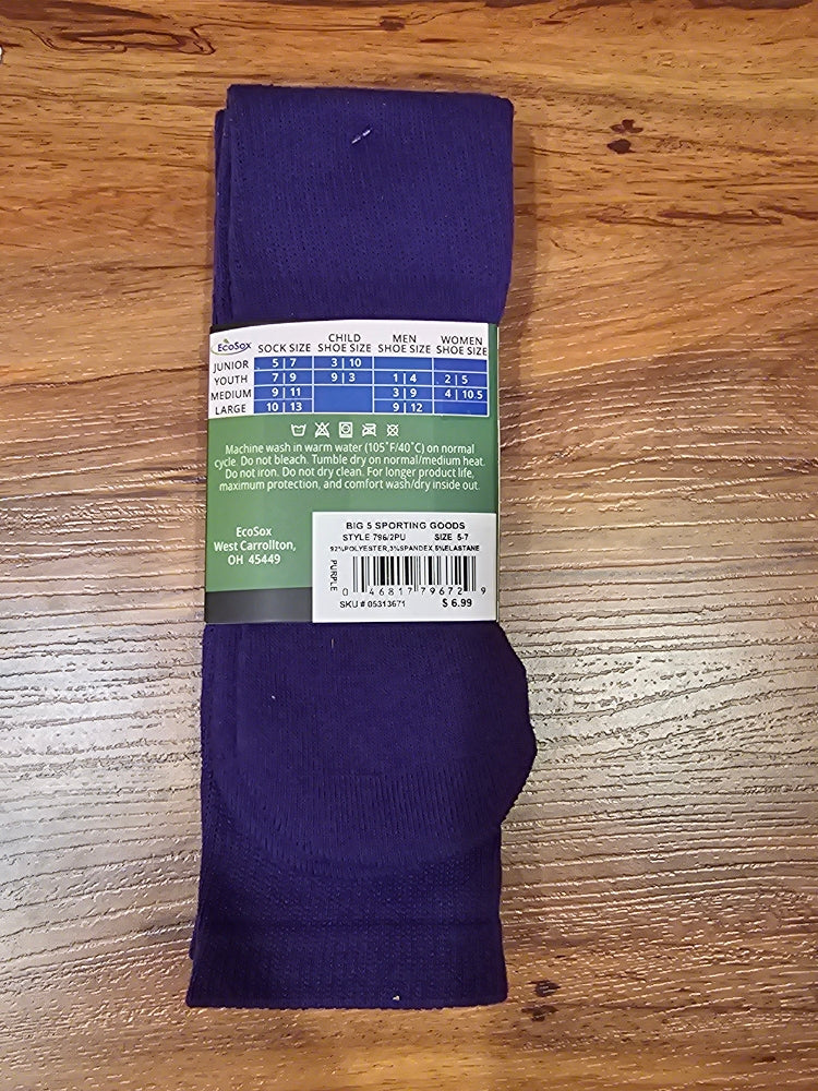 EcoSox Premier Soccer Socks - 2 Pack, Purple, Size 5-7