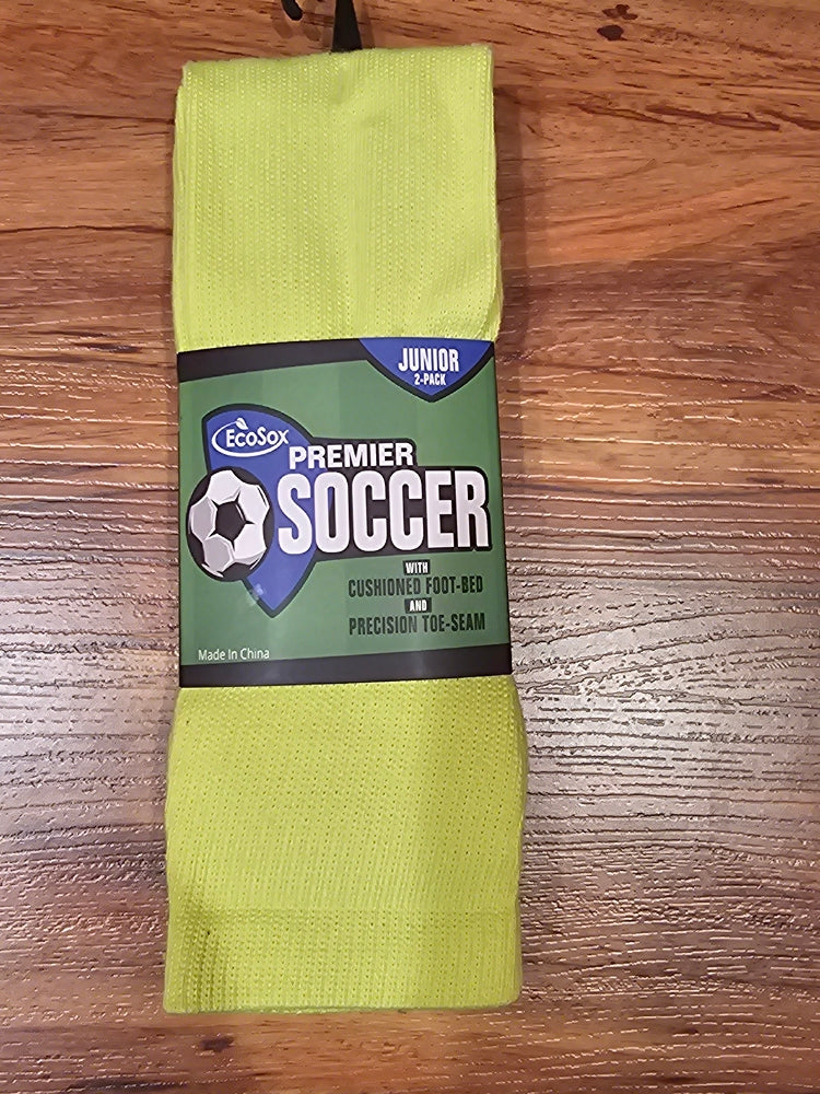 EcoSox Premier Soccer Socks - 2-Pack Neon Green (Size 5-7)