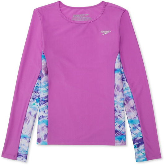 Speedo Girls' Long Sleeve Rashguard Swim Shirt - Purple Combo, Size M