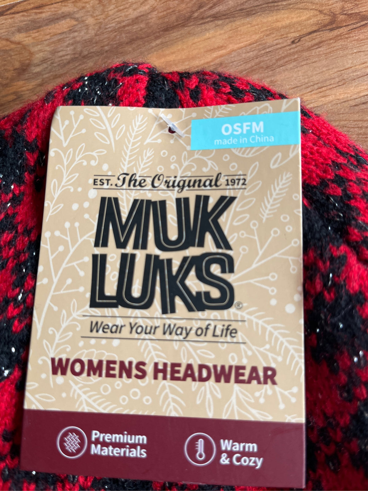 Muk Luks Women's Red and Black Plaid Knit Trapper Hat