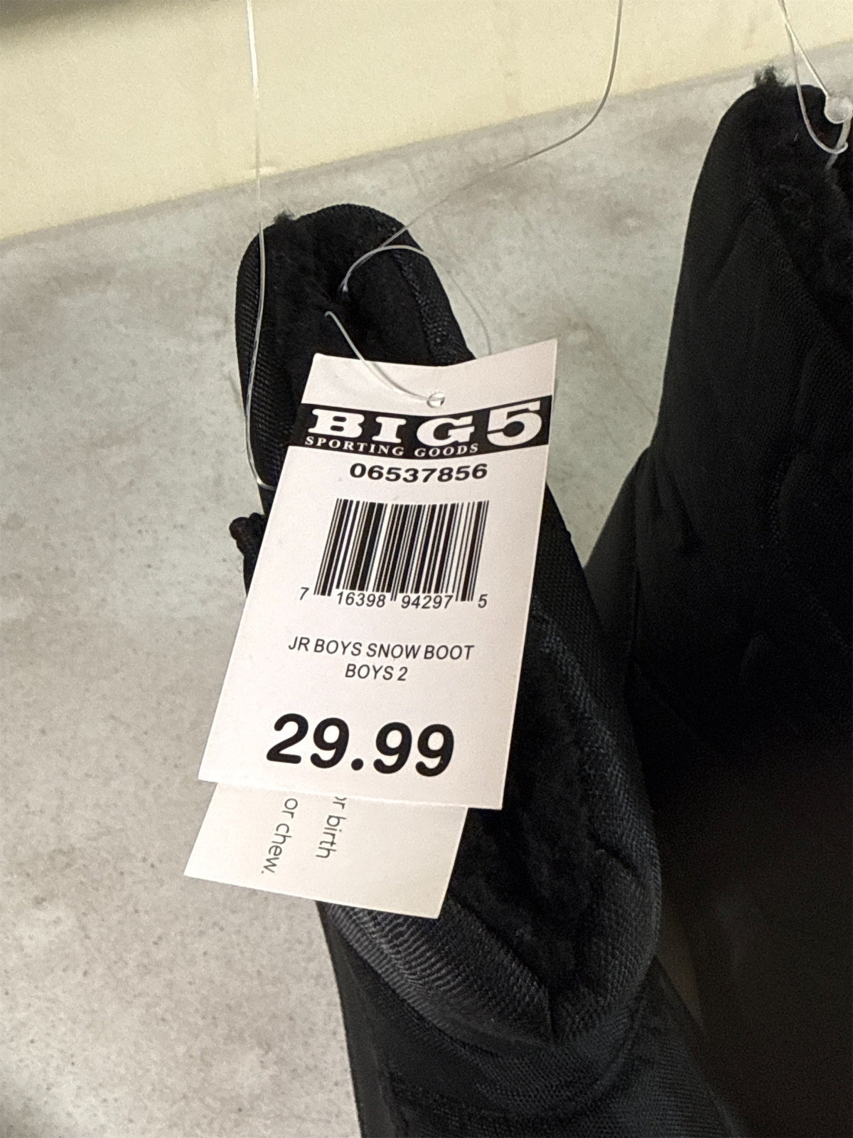 Junior Boys' Black Snow Boots - Size 2