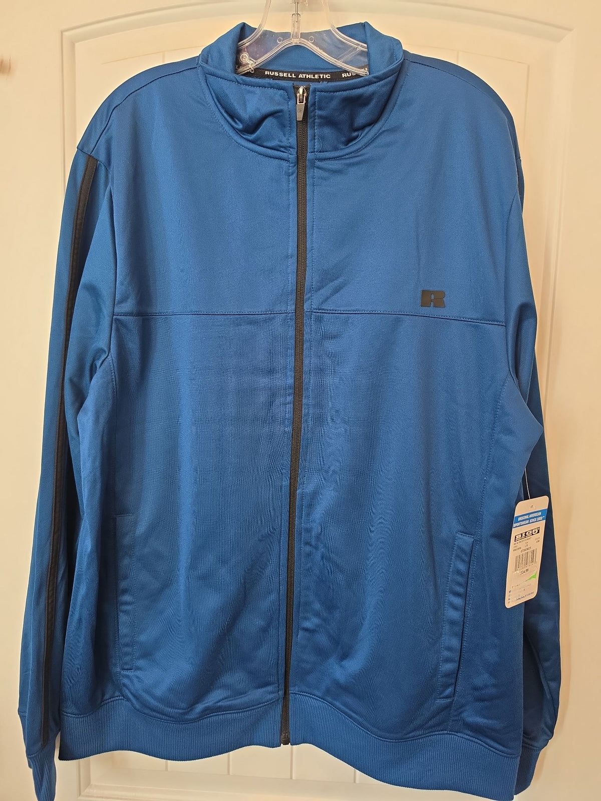 Russell Athletic Men's Tricot Full-Zip Stripe Track Jacket, Navy, Size L
