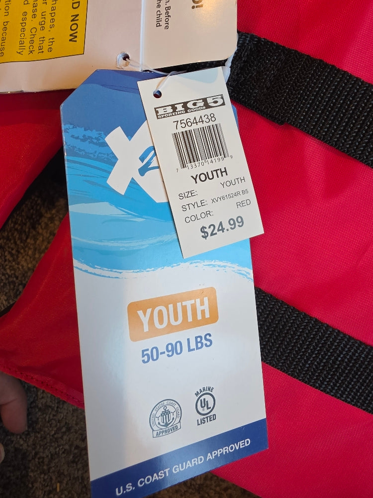 X2O Youth Bionic Open-Sided Life Jacket, Red, 50-90 lbs
