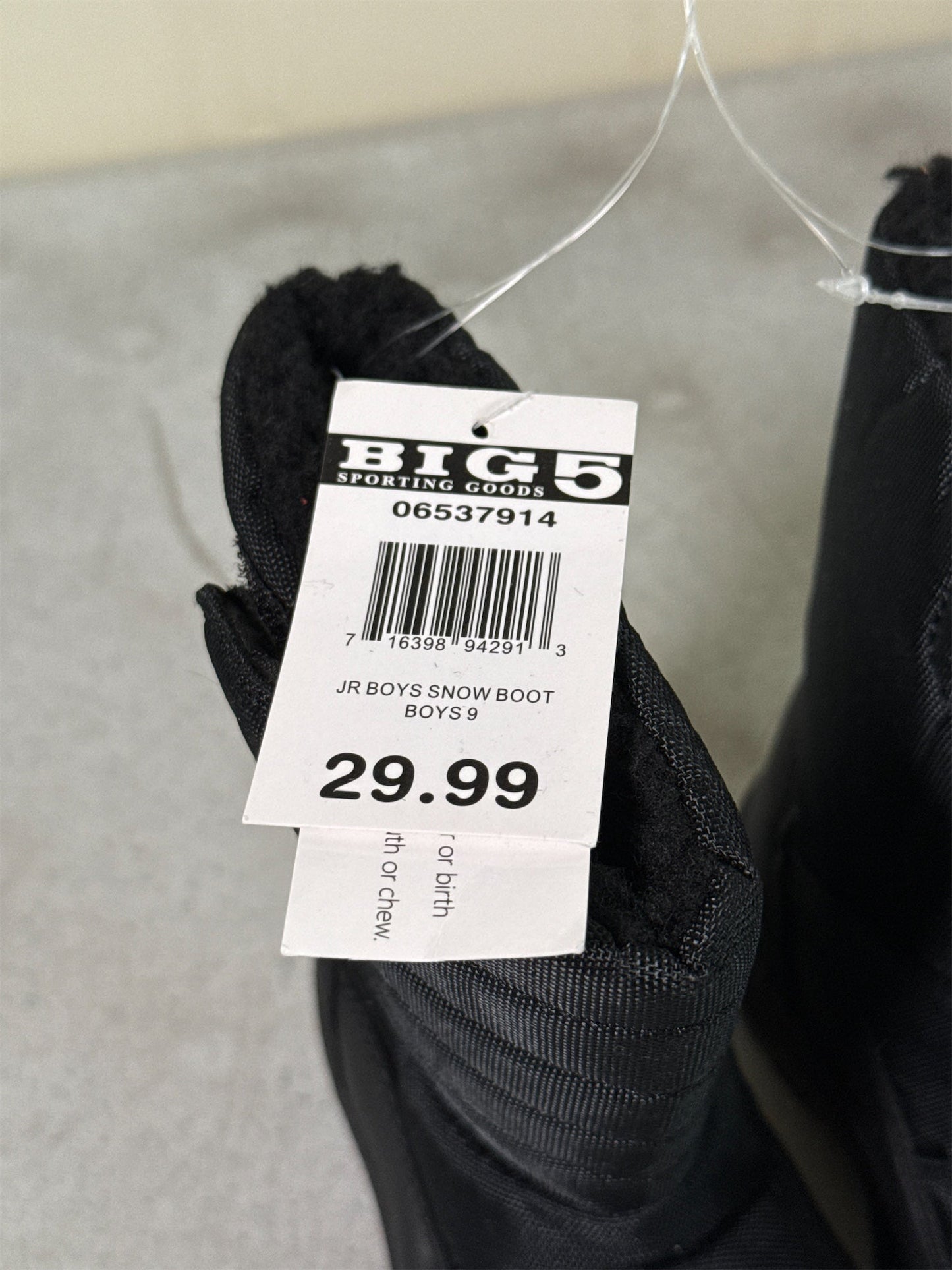Junior Boys' Black Snow Boots - Size 9